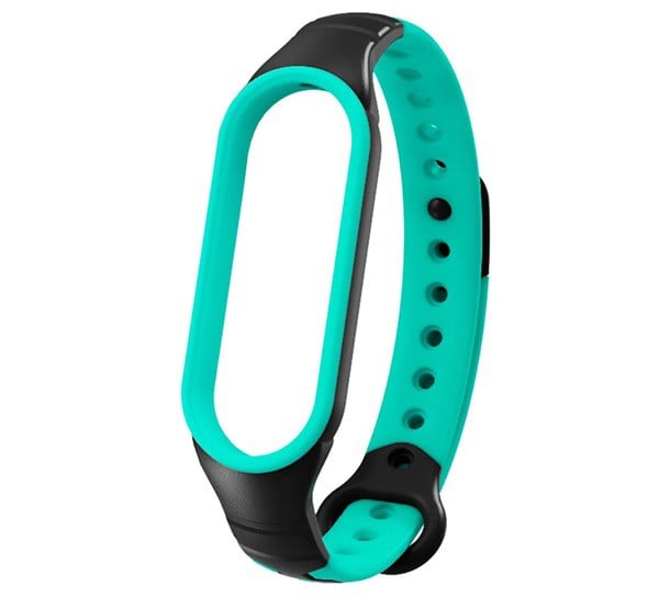 Pótszíj (szilikon, lyukacsos, légáteresztő, 15 mm, speciális) FEKETE / TÜRKIZ [Xiaomi Mi Band 6 ]