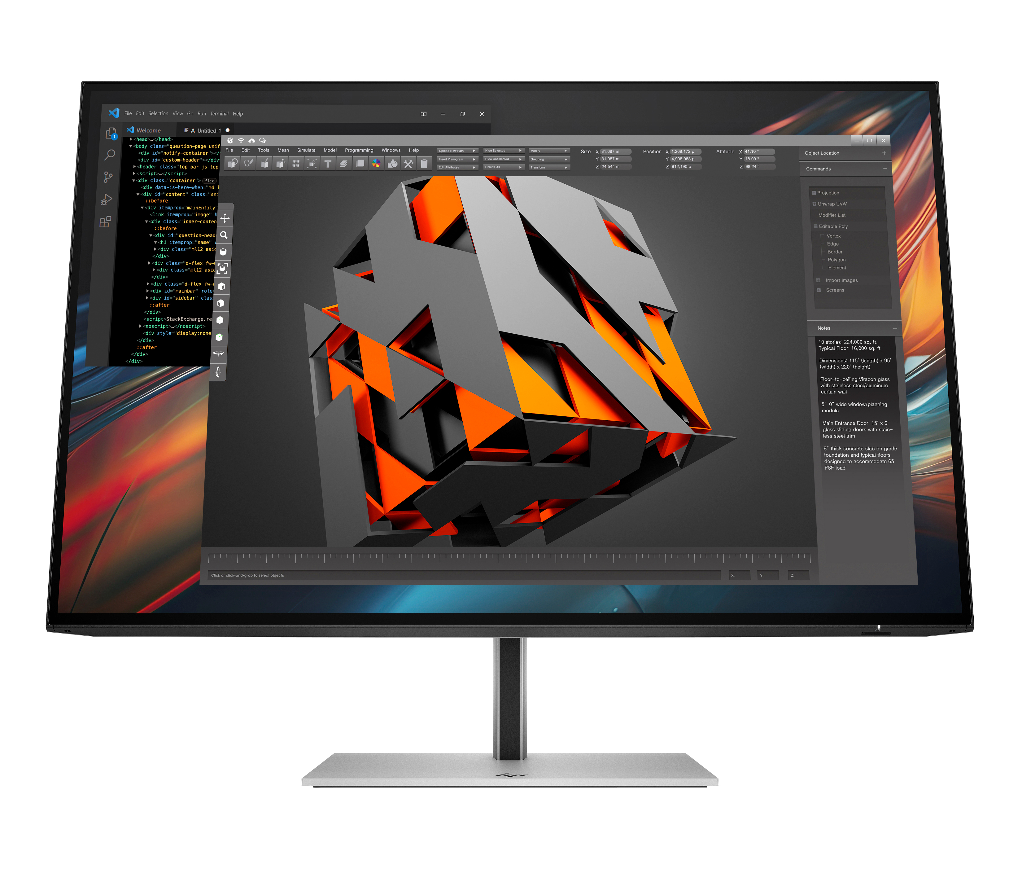HP 24" 724pu (8Y2F7AA) Monitor - 1920x1200, WUXGA, LED, IPS, 100Hz, 5ms, LAN, Pivot, Ezüst
