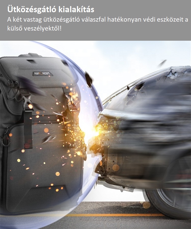K&F Concept 13.098V1 professzionális kamera hátizsák, laptop zsebbel, szürke (15.6")